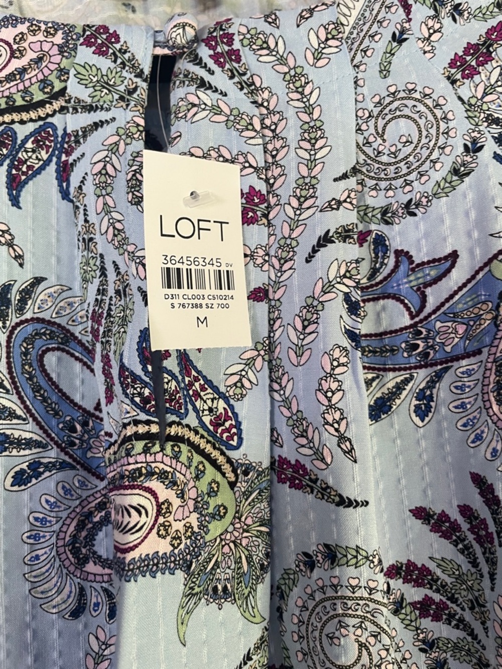 LOFT Light Blue Paisley Tie-Sleeve Blouse - Picture 2 of 2